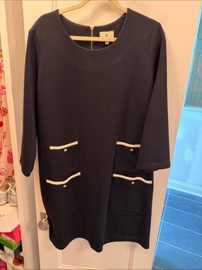 Tuckernuck Black Shift Dress with Cream Trim Pockets